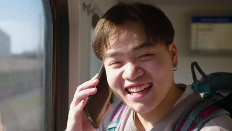 man traveling by train