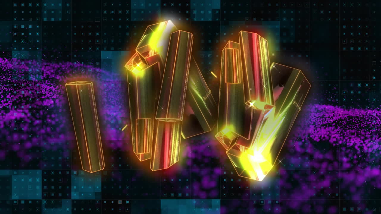 검은색 배경에 대한 동적 파동 패턴 위에 3d 추상 패턴의 애니메이션