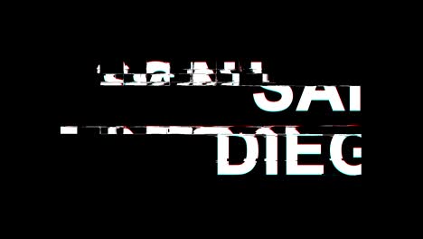 san diego glitch effect text digital tv distortion 4k loop animation