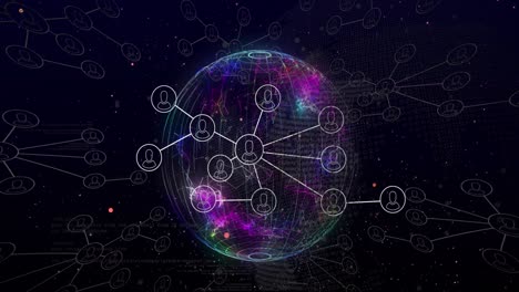 animación de conexiones y globo sobre fondo negro