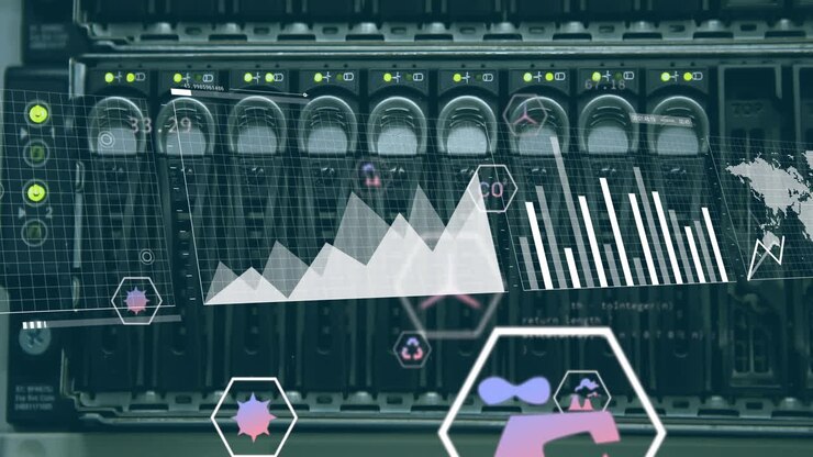 Animation of diagrams and data processing over server room