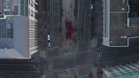 AERIAL:-Beautiful-Overhead-View-of-Berlin-Central-with-Pedestrians-on-Sidewalk-and-Car-Traffic