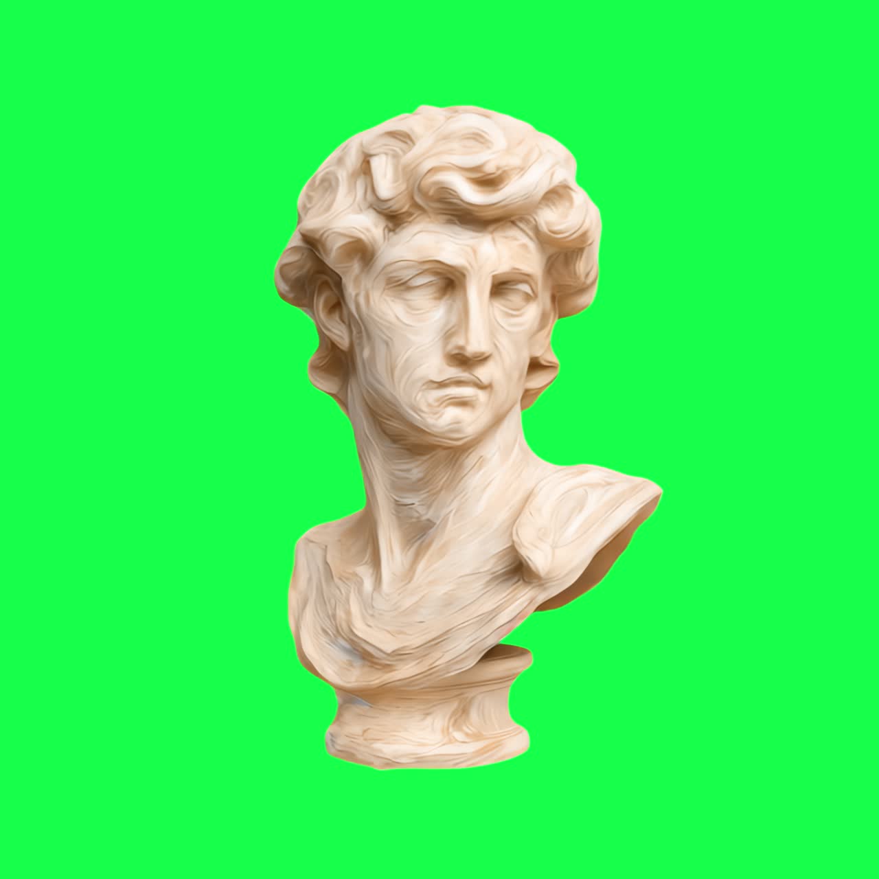 Animazione isolata di busto di scultura classica, video 4K trasparente, green screen