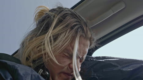 man driving in car, close up portrait