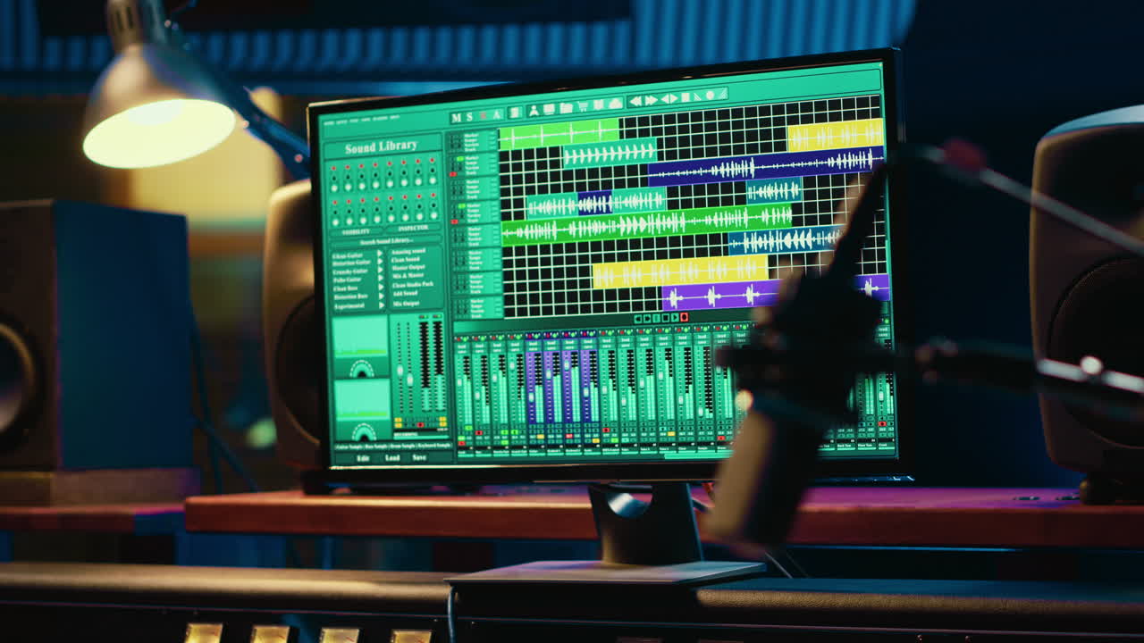 sala de control a prueba de sonido vacía en un estudio de grabación profesional