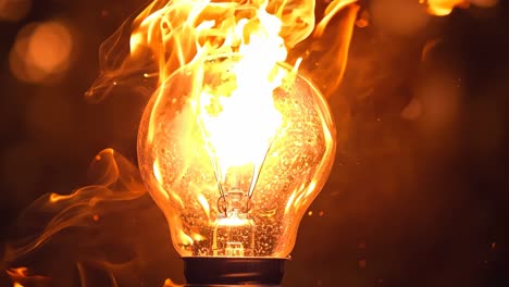 una bombilla con fuego saliendo de ella sobre un fondo negro