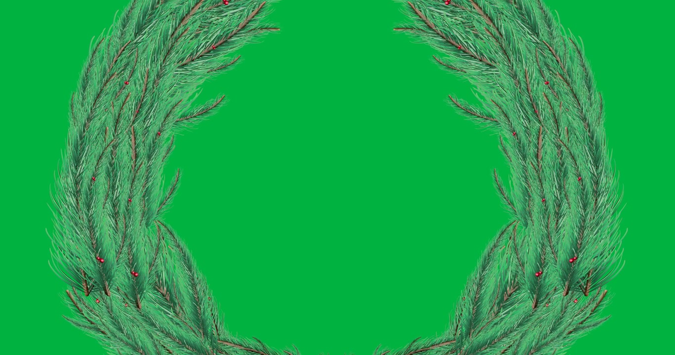 Digital animation of green christmas wreath moving against black background