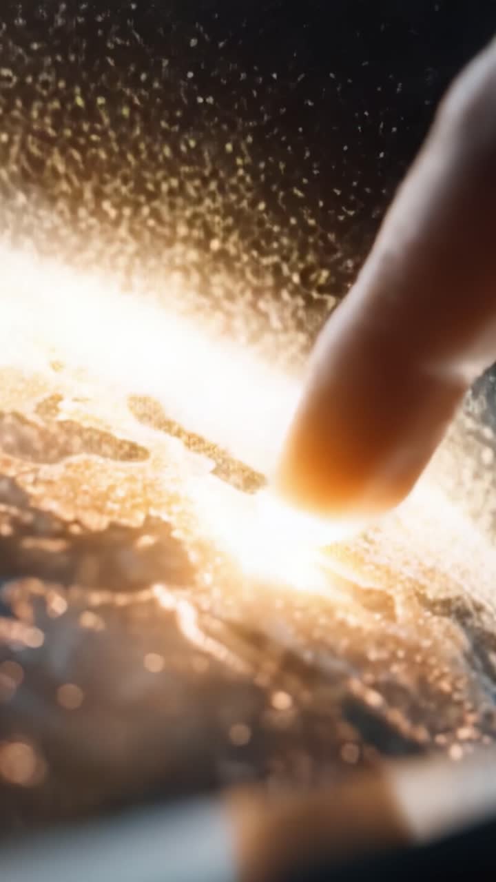 Un tocco scintillante: esplorando la connessione mistica tra le dita umane e l'universo sconfinato di ambienti terrestri scintillanti.