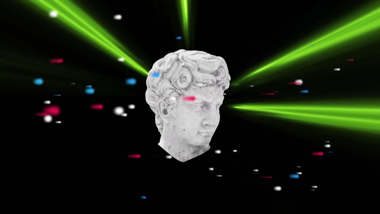 빛의 흔적 위에 있는 고대 조각품의 애니메이션