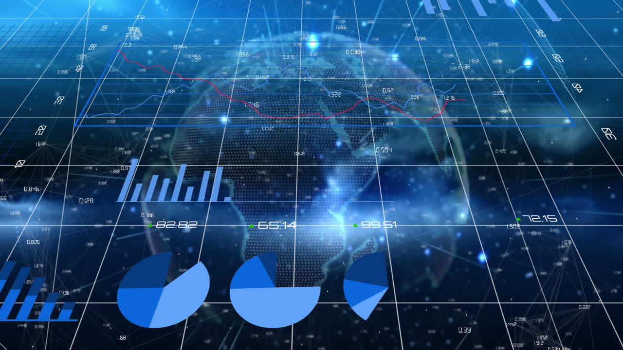 Animation of statistics and data processing over globe and grid