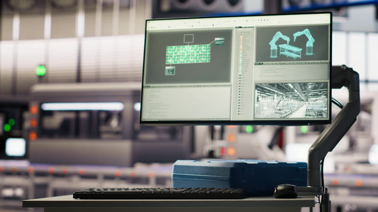 Vertical video Display in industry 4.0 solar panels plant troubleshooting equipment malfunction