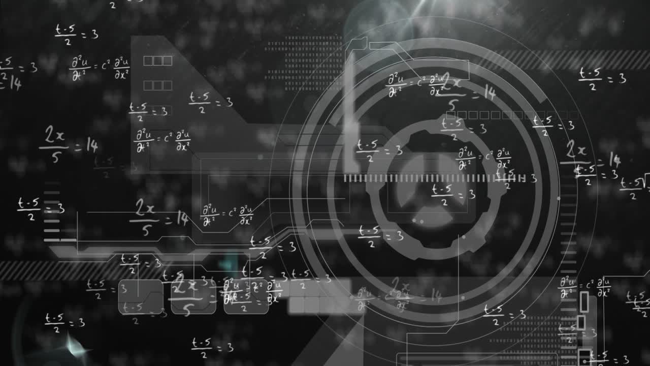 아크 원자로의 애니메이션, 추상적인 패턴 및 렌즈 플레어 수학적 방정식