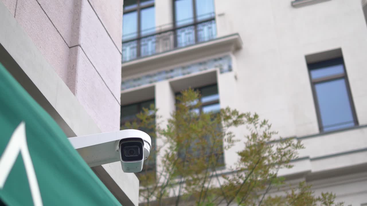 Security camera on building exterior