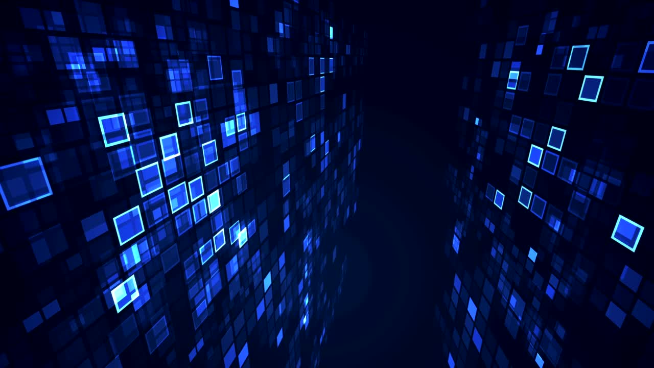 Abstract blue flashing rectangle grid perspective motion graphic loop background. Digital technology futuristic animation concept.