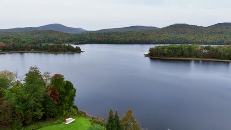 aerial view of lake in new york in the fall