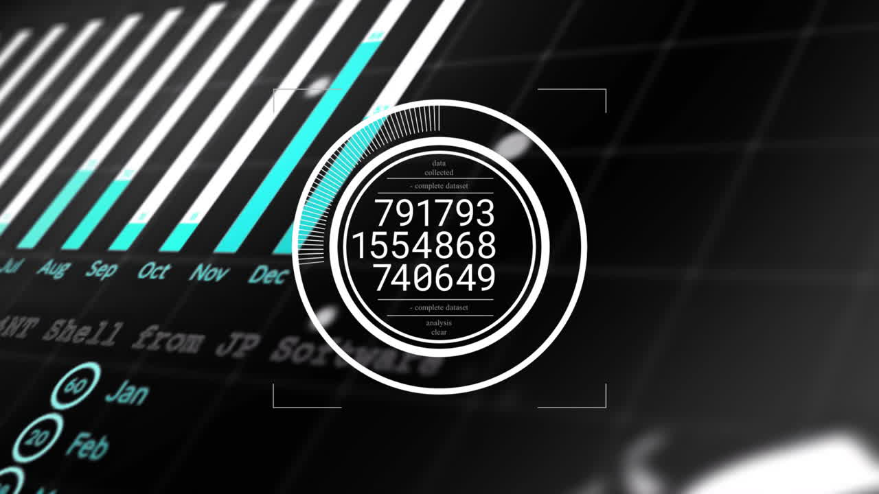 Animation of data processing over black background