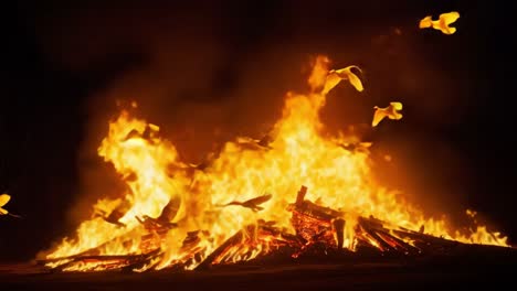 A Dramatic Display of Flames and Flight: The Dance of Birds Amidst a Fiery Inferno Captured in Stunning Imagery