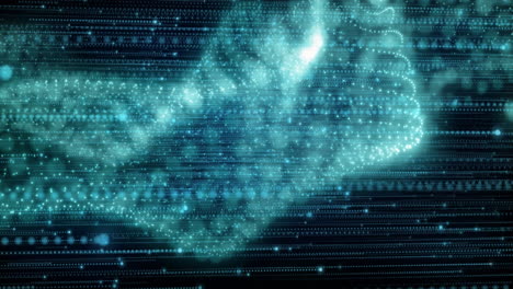animation of glowing digital dna strand with binary coding in school setting