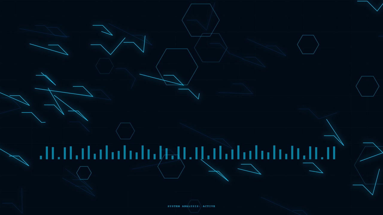 Digital Interface with Hexagonal Patterns and Audio Frequency Waveform