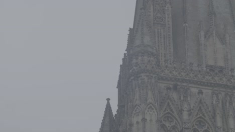 Peregrine-Falcon-female-leaving-Salisbury-Cathedral's-nesting-nesting-site,-after-male-returns