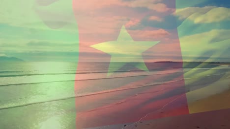 Animation-of-flag-of-cameroon-blowing-over-seascape