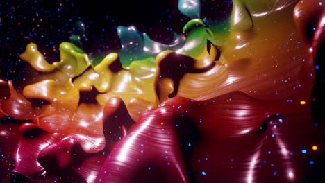 animación abstracta suave de color arco iris de gradiente líquido en 4k. superficie de pintura brillante brillante como fondo festivo en bucle abstracto. brilla en líquido viscoso con salpicaduras 3d en la superficie como gotas.
