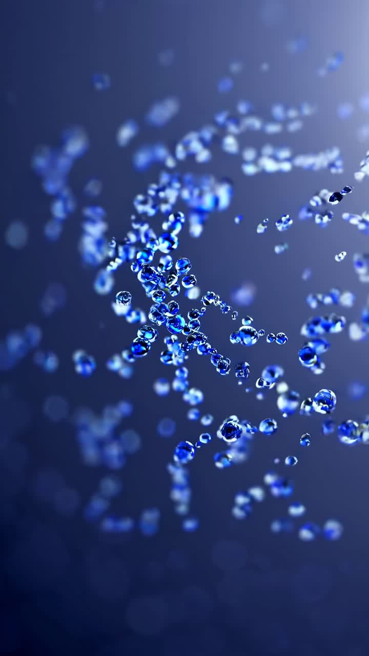 Abstract video of floating blue spheres in a 3D space, captured from a dynamic close-up angle