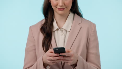 Phone,-closeup-and-businesswoman-in-a-studio