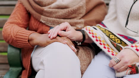 senior friends, outdoor and holding hands