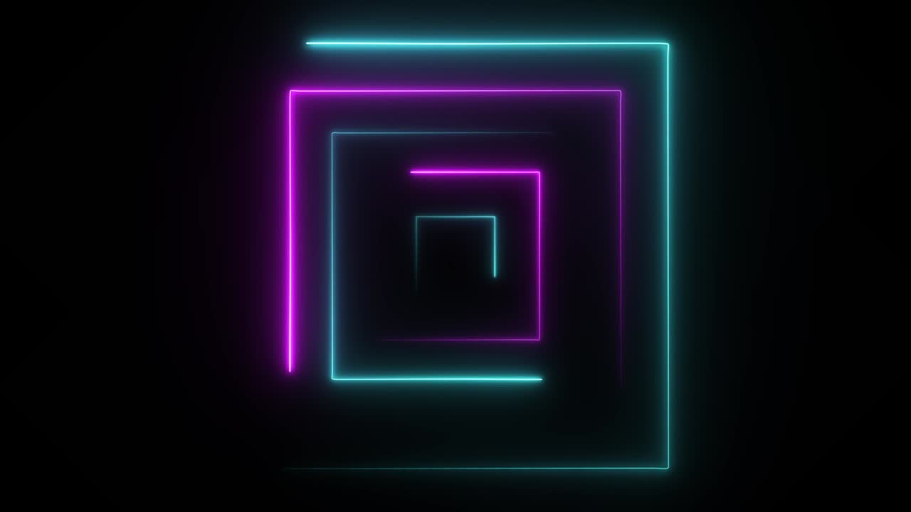 cuadrado de neón sin costuras abstracto. cuadrado de neon azul y púrpura fondo de movimiento de alta tecnología bucle sin costuras. video animación 3d