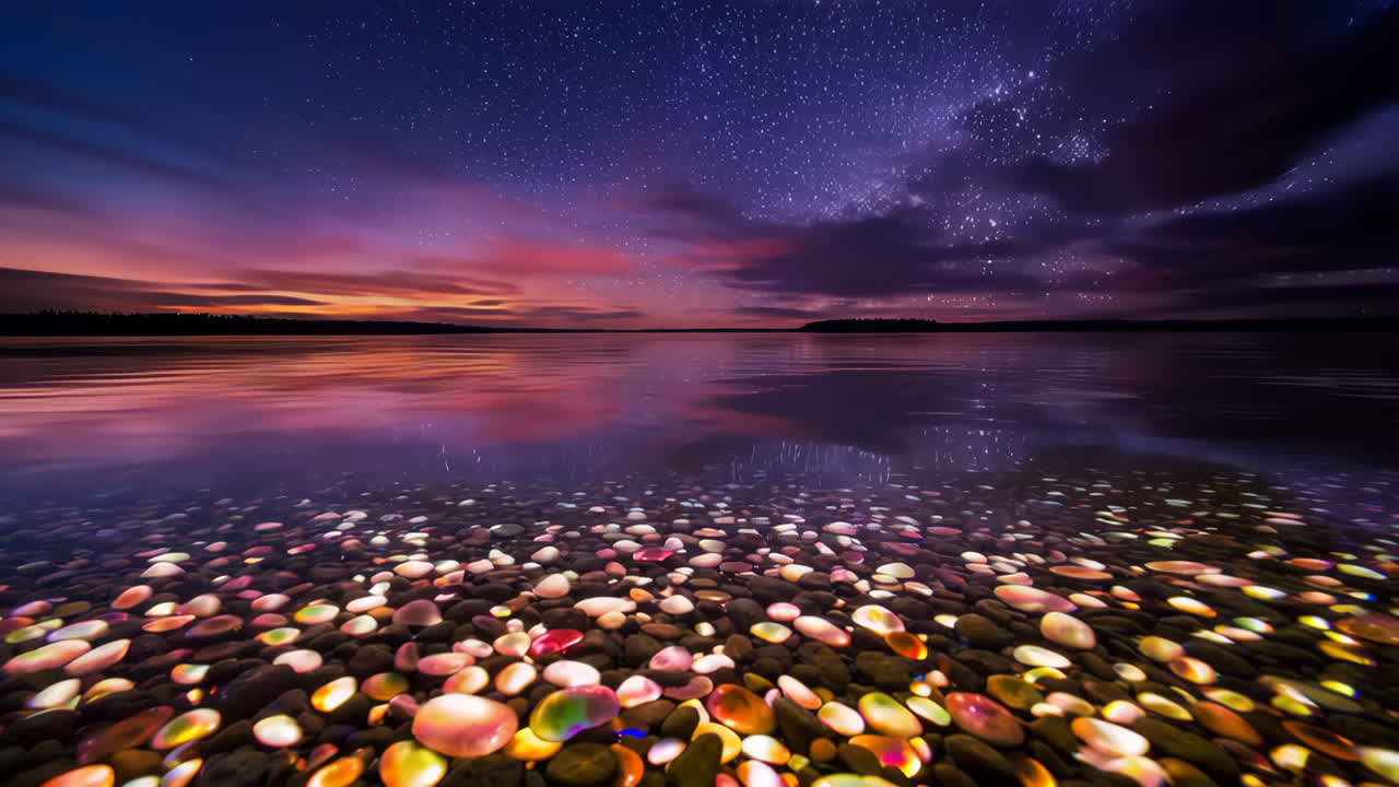 Night Sky Reflections over a Colorful Stone Lake