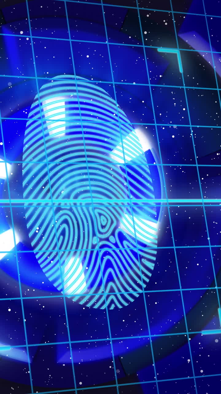 animación de huellas dactilares en espacio negro con candados digitales en escudos