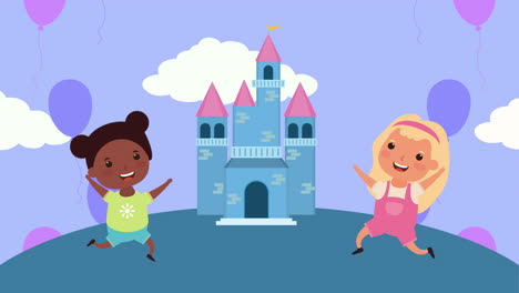 little interracial girls with castle scene