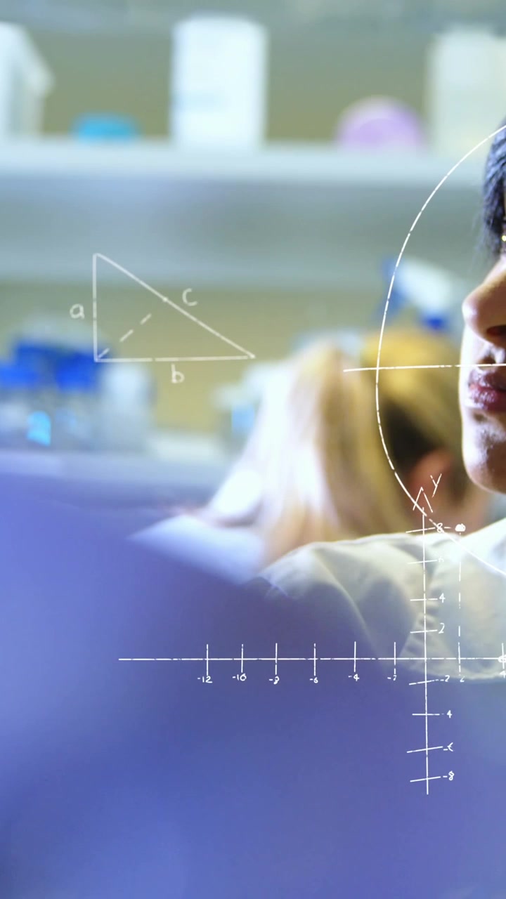 Animation of scientific data processing over female scientist