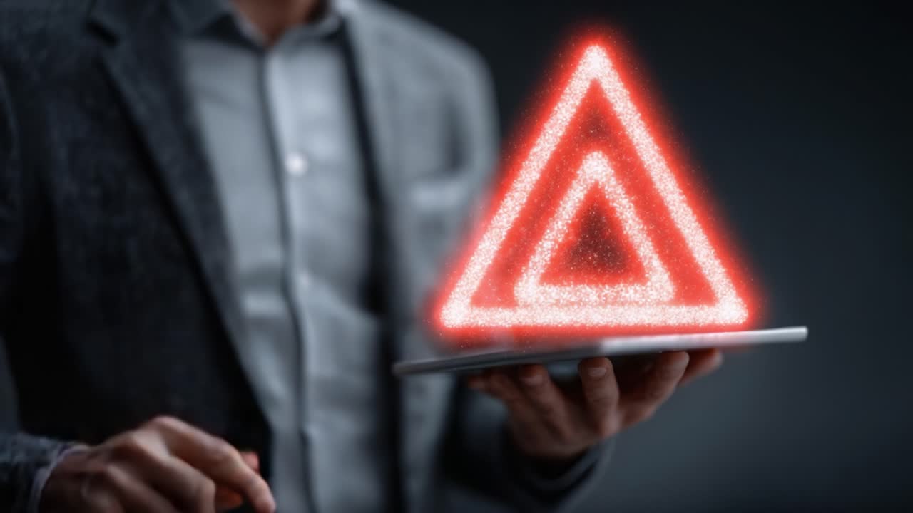 A captivating visual representation of a glowing red triangle emerging from a tablet as a person interacts with it, highlighting the intersection of technology and creativity