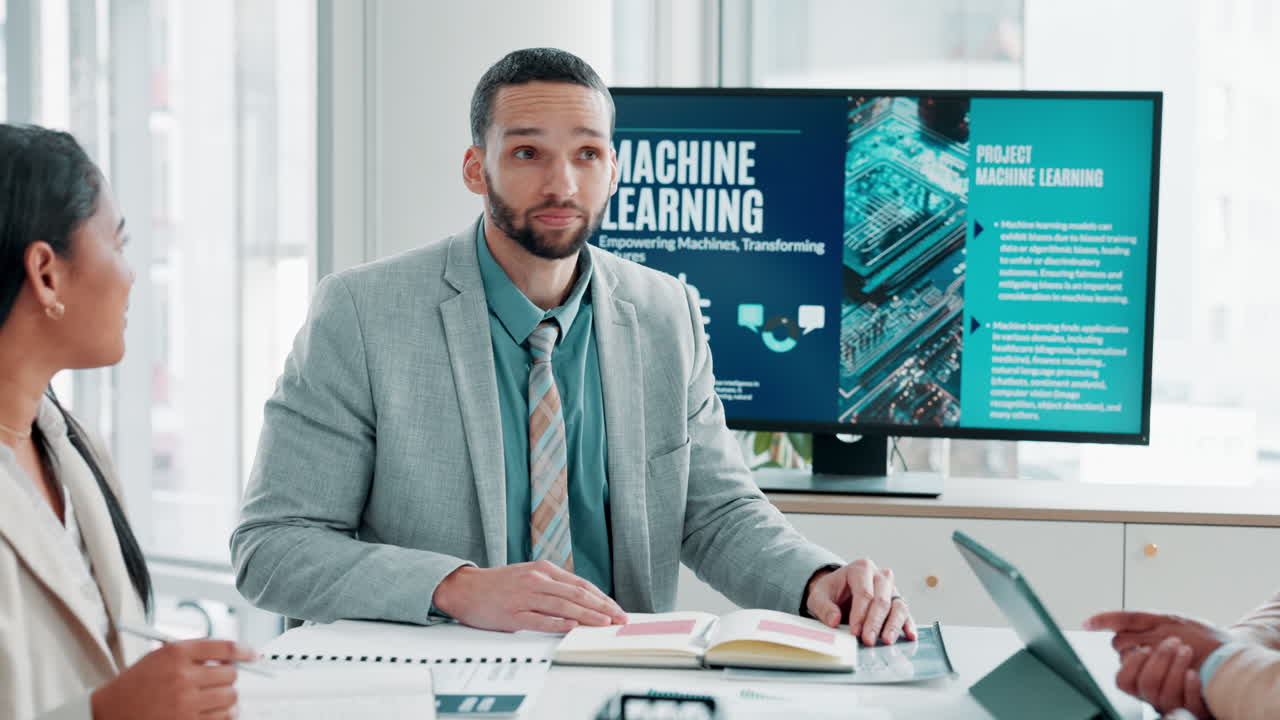 Business meeting about machine learning presentation