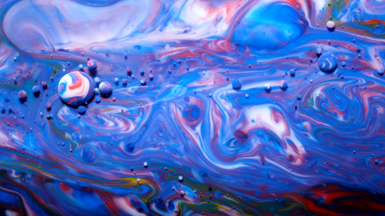 movimiento lento colores brillantes burbujas de aceite hermosa pintura color del universo moviéndose multicolor de cerca. pintura acrílica. fantástica superficie hipnótica. abstracto pintura de colores burbujas estructura de metamorfosis