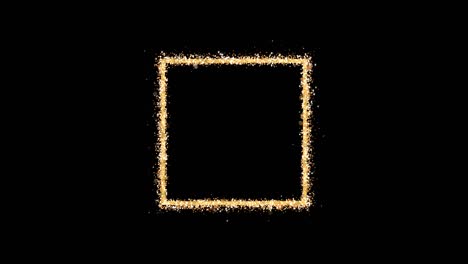 golden frame. an empty square emits shiny particles of glitter on a black background. element for celebratory composition. looping 3d animation