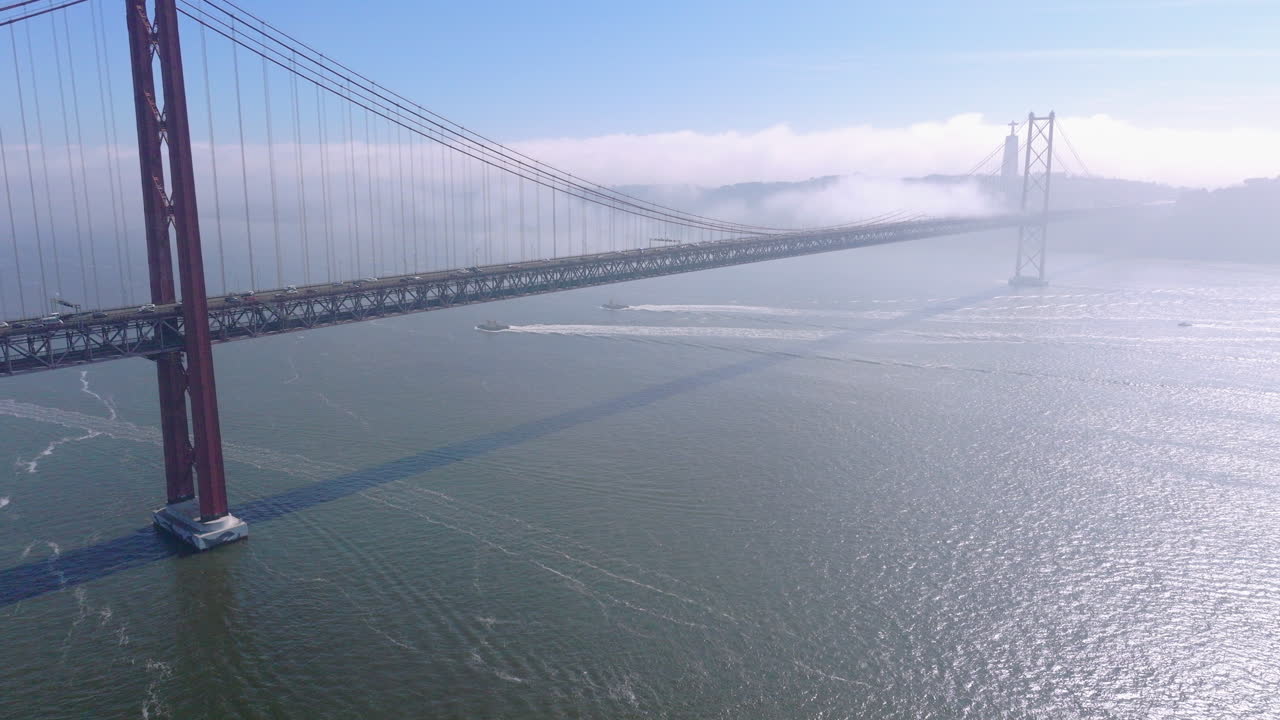 Aerial View of the 25 de Abril Bridge in Lisbon, Portugal