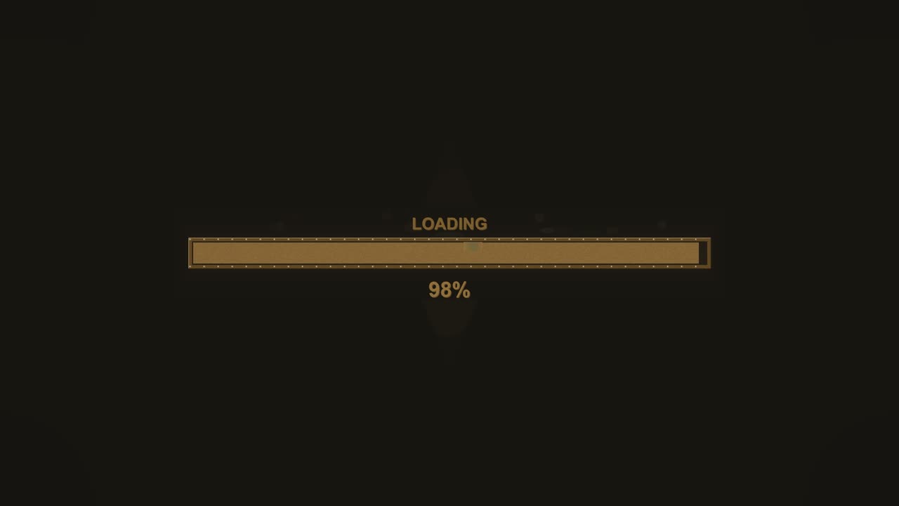 A digital loading animation is displayed with a progress bar filling up to 100 percent. The setting is a scifi space designed for web designers. The animation is engaging and modern