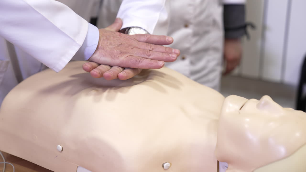 CPR training medical procedure workshop. Model dummy for CPR training in medical class