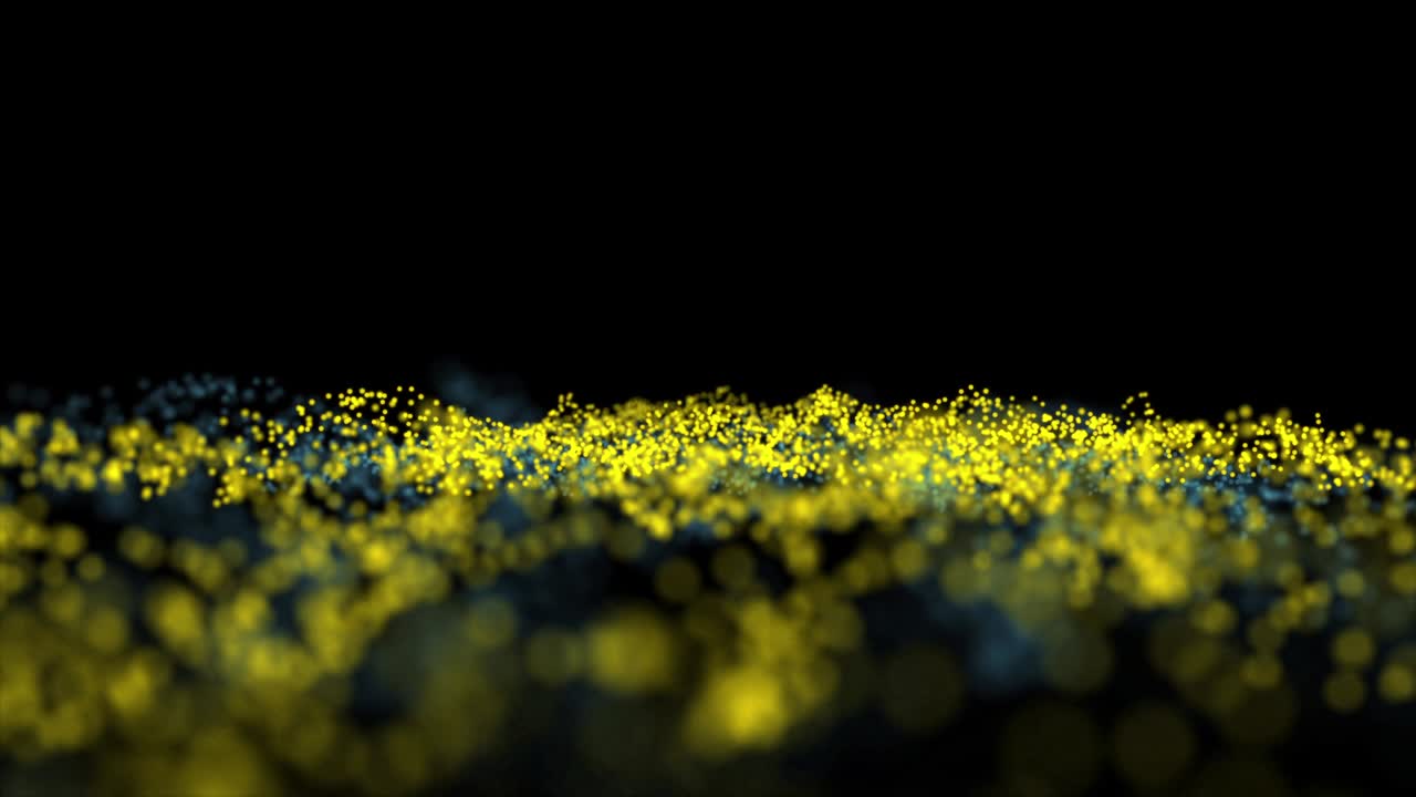 색 배경, 추상적인 색 미래의 배경, 어두운 배경에 연결되는 점과 선이 있는 파동, 입자의 파동.