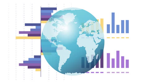 animación del procesamiento de datos financieros y estadísticas en todo el mundo
