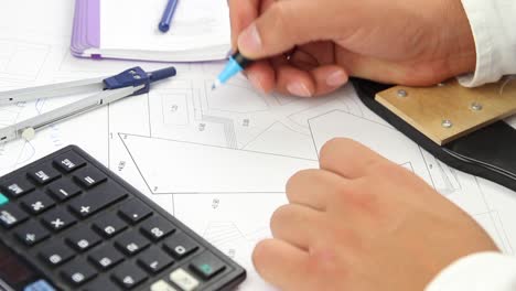 architect working drawing on plan