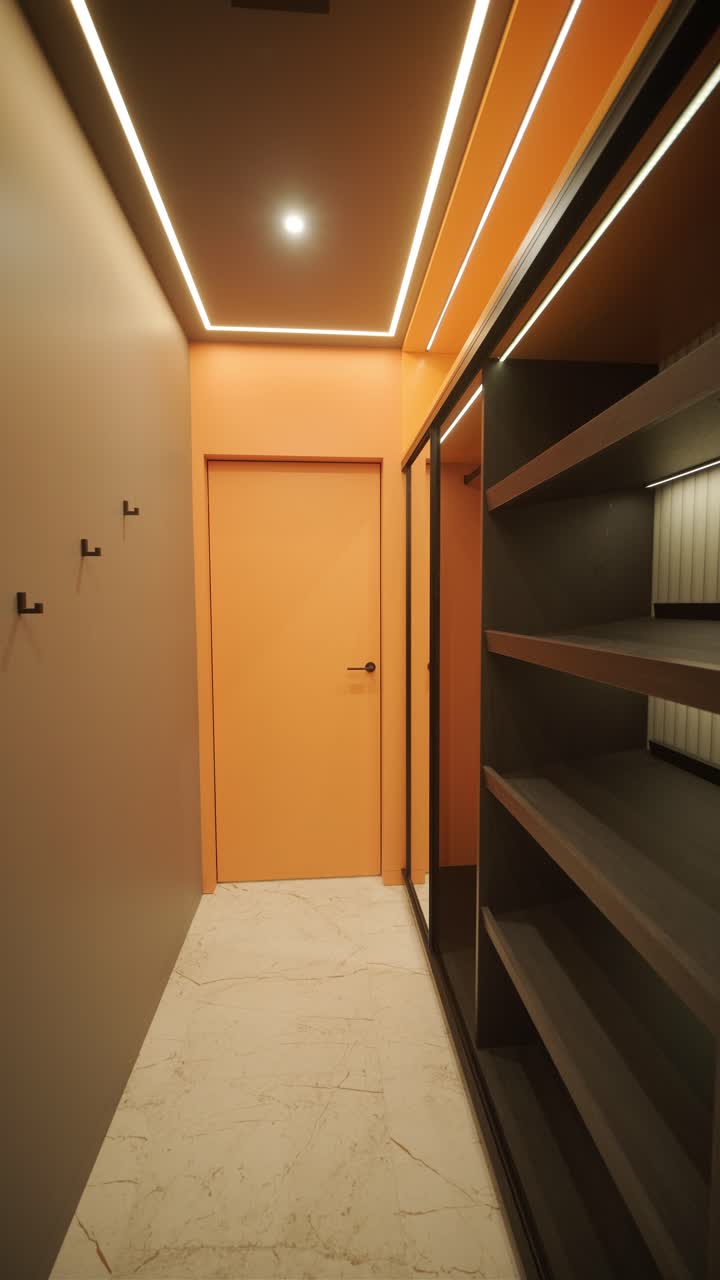 interior de hogar minimalista elegante y elegante con líneas limpias, colores neutrales e iluminación ambiental cálida, creando un ambiente acogedor y moderno.