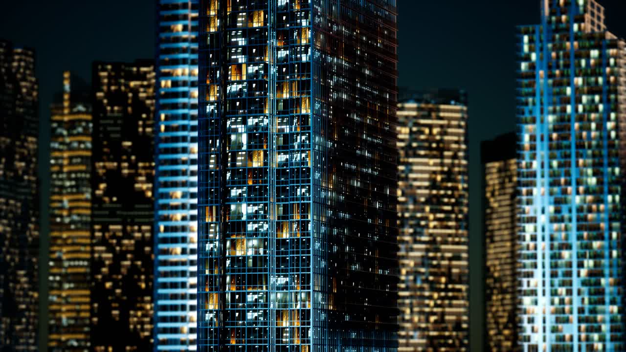 rascacielos en el barrio de negocios por la noche