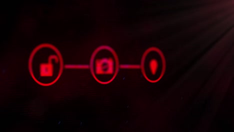 paquete de seguridad de 4 texto, candado de seguridad e iconos digitales contra fondo negro
