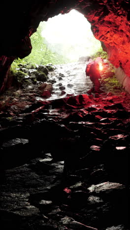 cave exploration with red light