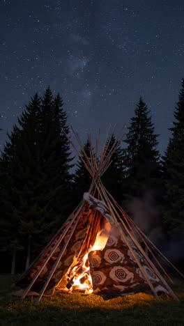 starry night teepee camping scene