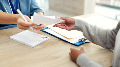 hands, doctor and writing prescription